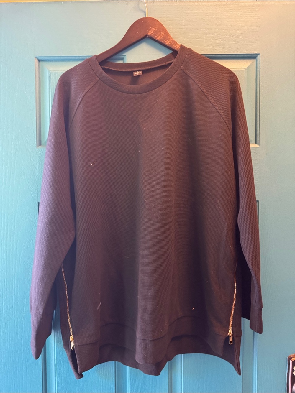 Black Crewneck Sweater with Side Zippers